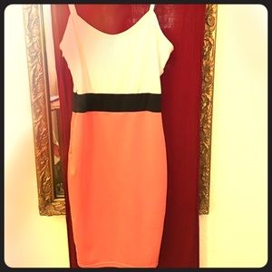 Salmon, white and black party dress